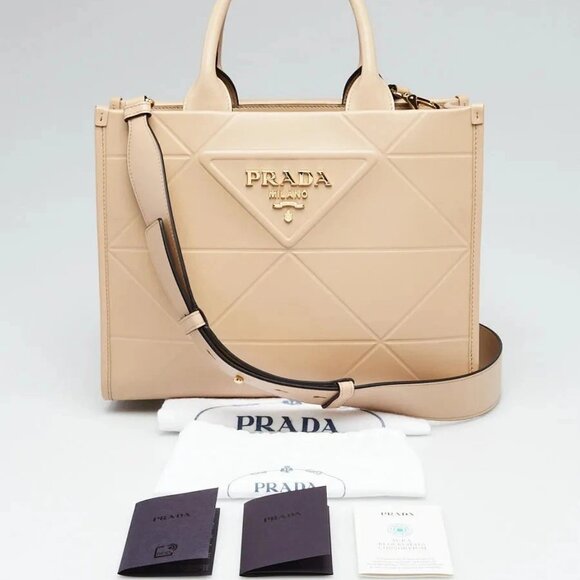 Prada Beige Soft Calfskin Leather Symbole Small Tote Bag - 1BA379 - Picture 10 of 10